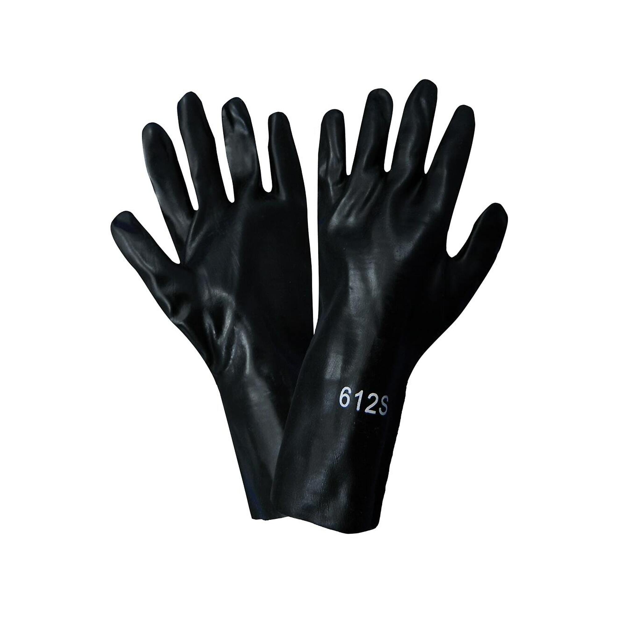 Global Glove Black, 12-Inch PVC, Cotton Liner, Solvent Gloves - 12 Pairs